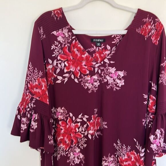 Women’s Plus size 2X gorgeous flutter sleeve maroon & pink floral dress NEW - Picture 3 of 15